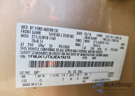 2018 Ford Expedition Max Xlt z USA, uszkodzony, nr VIN 1FMJK1JTXJEA19216